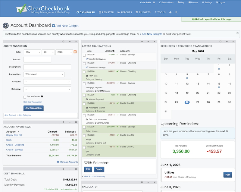 ClearCheckbook Account Dashboard