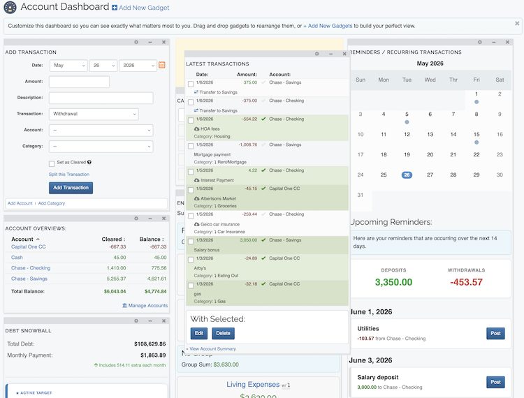 Account Dashboard - Move Gadgets