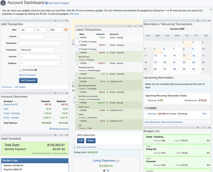 Account Dashboard - Move Gadgets