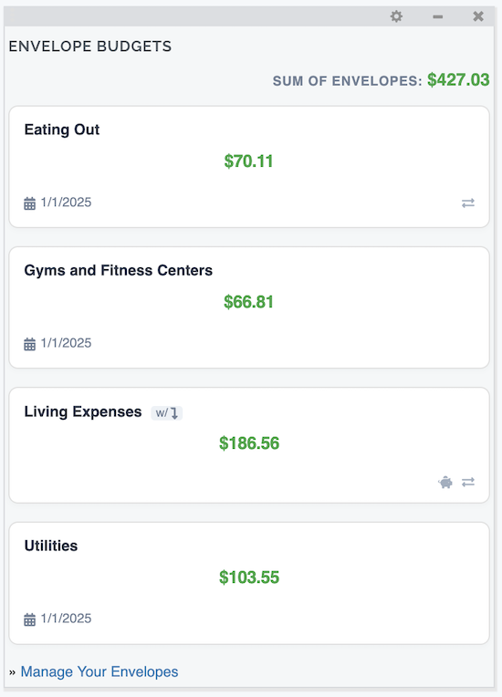 Envelope Budgets - Dashboard Gadget
