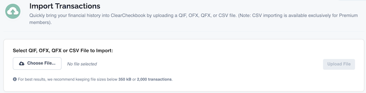 Import Transactions - Select your file