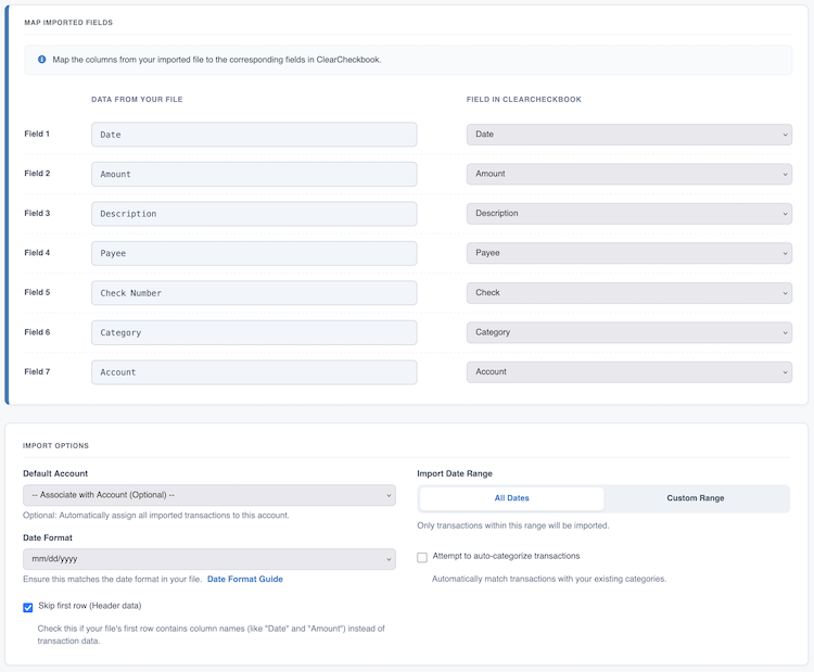 Import Transactions - Assign Fields