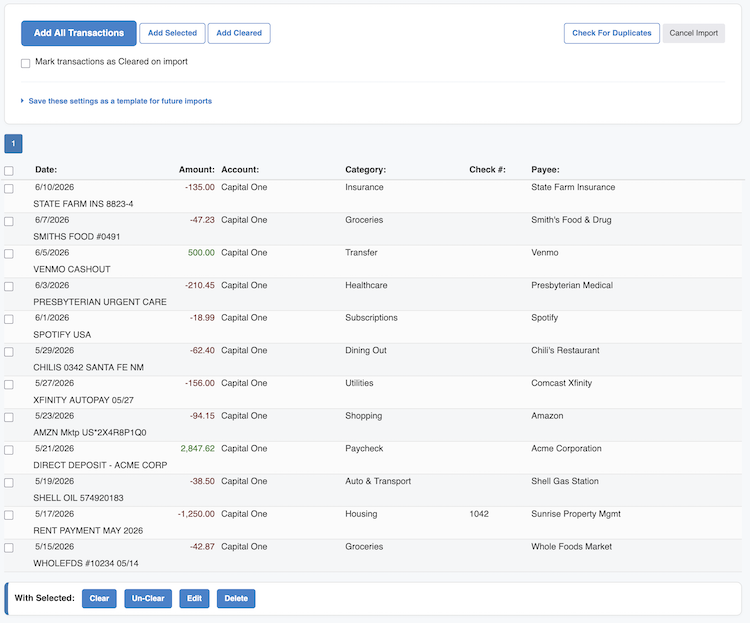 Import Transactions - Verify Transactions