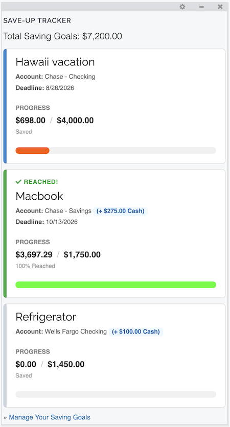 Save-Up Tracker - Dashboard Gadget