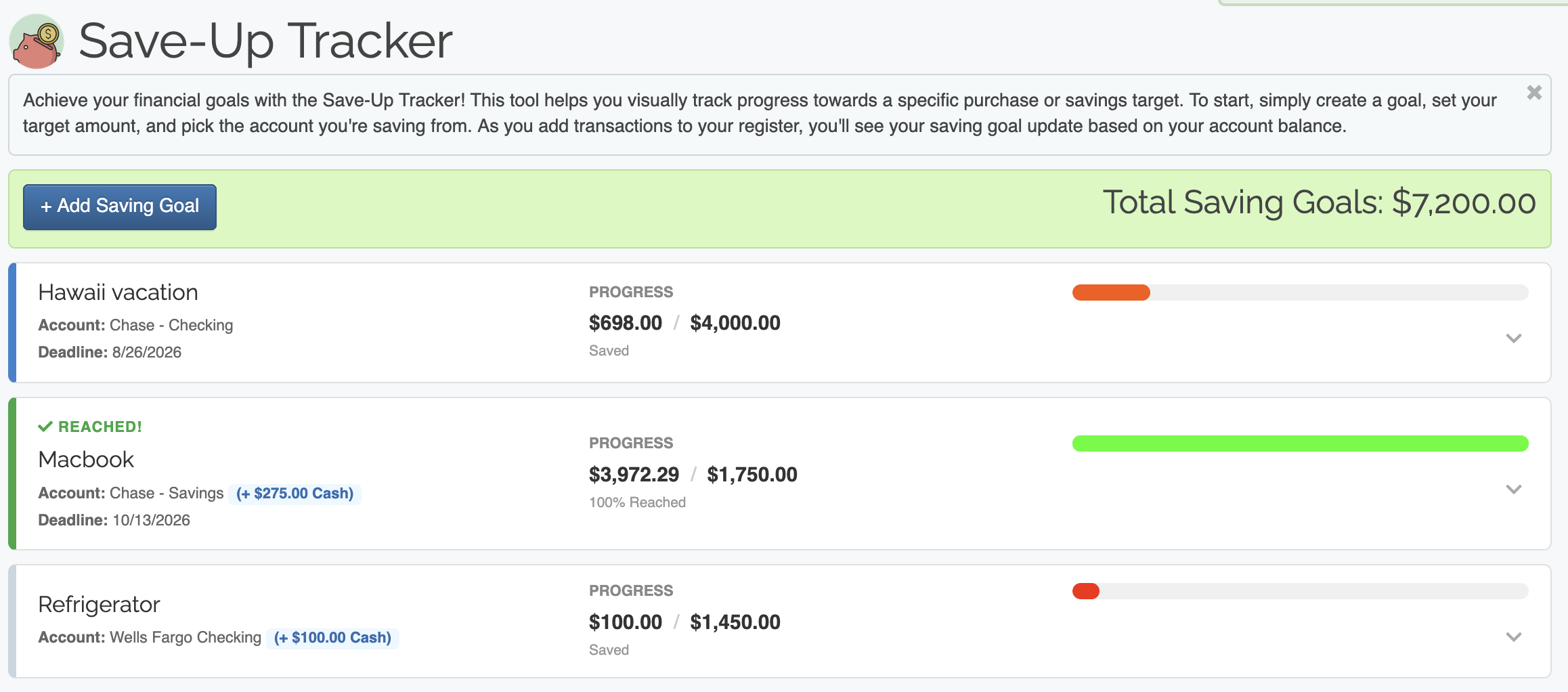 Save-up Tracker List