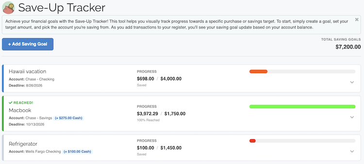 Save-Up Tracker - Goal List
