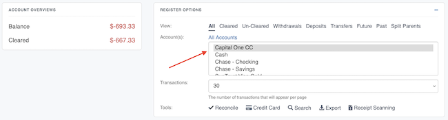 Select the account to clear